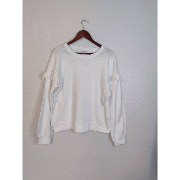 Crown & Ivy White Oversized Sweatshirt 100% Cotton Ruffle Eyelet Top Size M - Picture 8 of 11